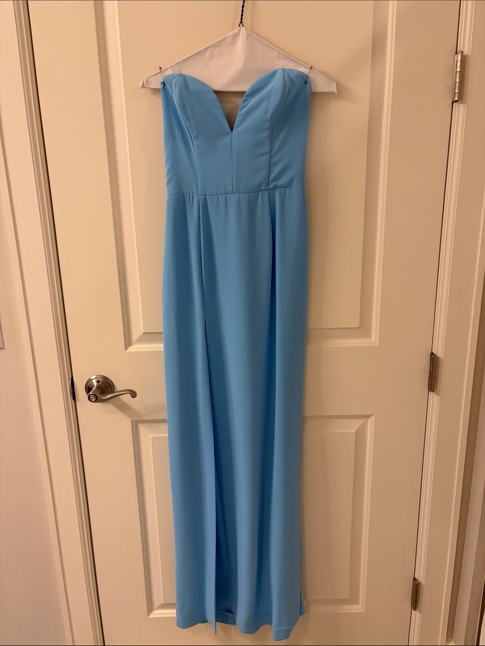 Amanda Uprichard Blue Strapless V-Neck Dress - the slit might need to be sewed